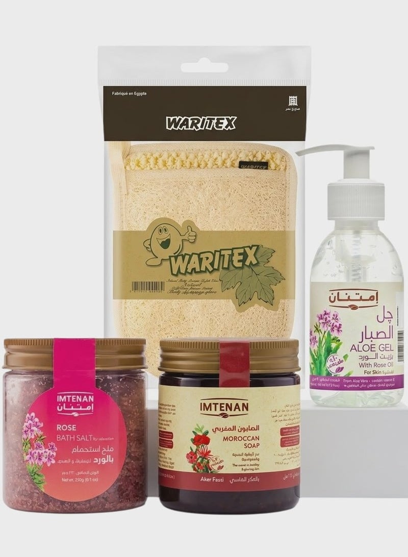 Radiance & Gradual Toning Bundle (Fassi Scent Soap, Rose Salt, Aloe Vera Gel, & Waritex Loofah) - Image 1