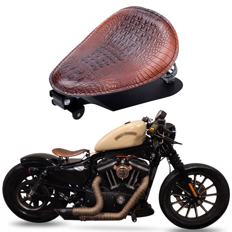 DREAMIZER Motorcycle Seat Cushion Driver Solo Seats with Spring Bracket PU Leather Compatible with Harley Honda Yamaha Kawasaki Sportster Iron 883 1200 Chopper Bobber Cafe Racer