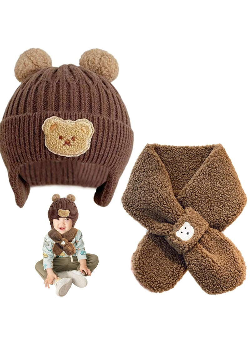 CMGTYYD. طقم وشاح قبعة شتوية للأطفال، قبعة تزلج للأطفال محبوكة ولطيفة مع غطاء للأذن، قبعة تزلج للبنين والبنات مع بطانة دافئة، قبعة ووشاح دافئ للأطفال من 2-6 سنوات للأطفال الرضع - Image 1