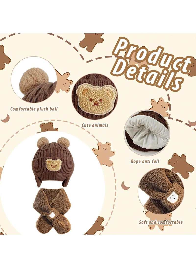 CMGTYYD. طقم وشاح قبعة شتوية للأطفال، قبعة تزلج للأطفال محبوكة ولطيفة مع غطاء للأذن، قبعة تزلج للبنين والبنات مع بطانة دافئة، قبعة ووشاح دافئ للأطفال من 2-6 سنوات للأطفال الرضع - Image 3