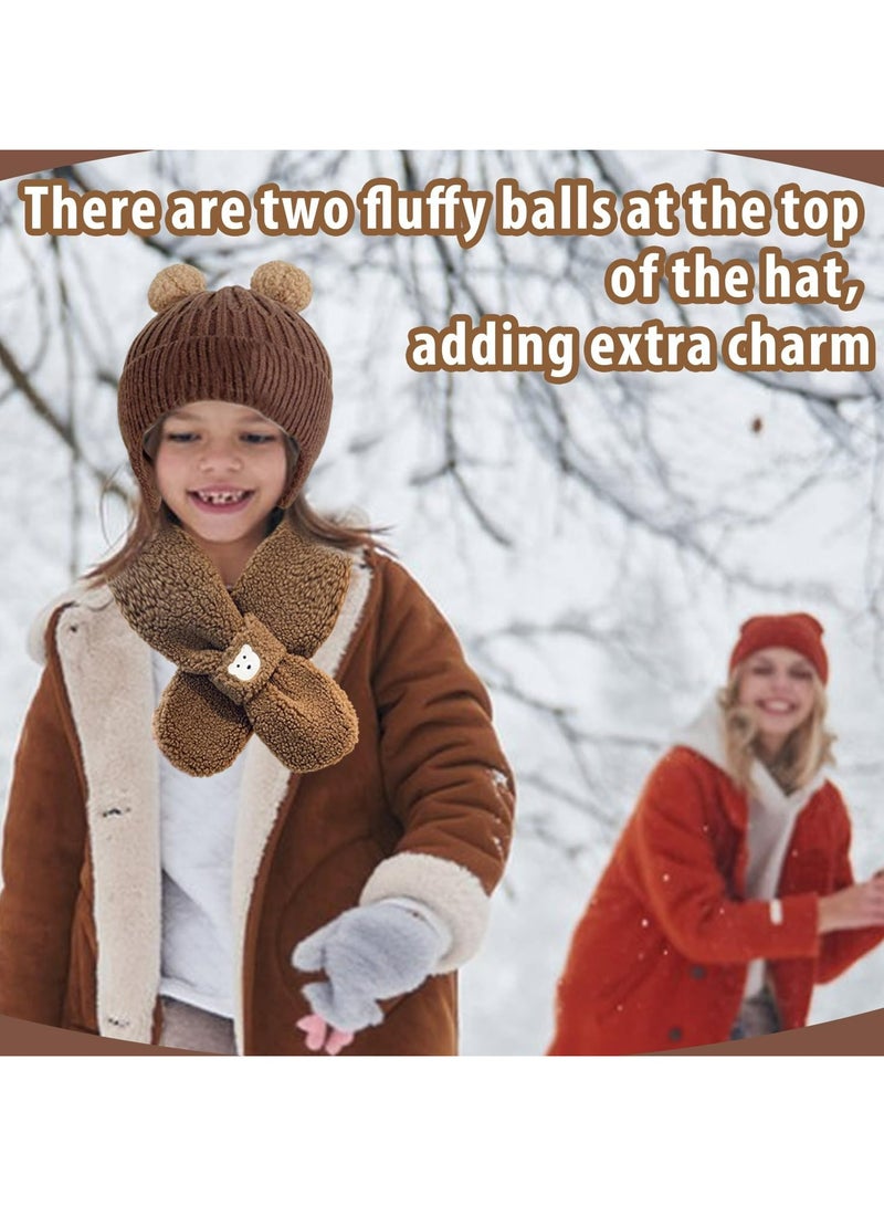 CMGTYYD. طقم وشاح قبعة شتوية للأطفال، قبعة تزلج للأطفال محبوكة ولطيفة مع غطاء للأذن، قبعة تزلج للبنين والبنات مع بطانة دافئة، قبعة ووشاح دافئ للأطفال من 2-6 سنوات للأطفال الرضع - Image 4