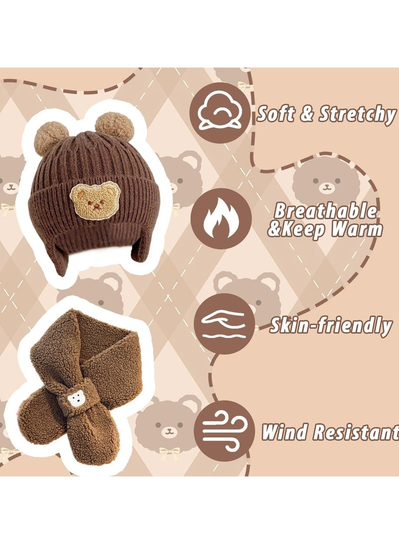 CMGTYYD. طقم وشاح قبعة شتوية للأطفال، قبعة تزلج للأطفال محبوكة ولطيفة مع غطاء للأذن، قبعة تزلج للبنين والبنات مع بطانة دافئة، قبعة ووشاح دافئ للأطفال من 2-6 سنوات للأطفال الرضع - Image 5