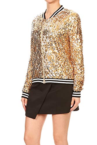 Anna-Kaci Womens Sequin Jacket Bomber Coat 1989 Slitter Outfit For Concert Party, Gold, Medium - Image 3