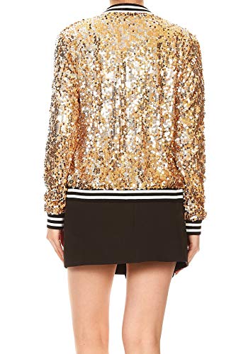 Anna-Kaci Womens Sequin Jacket Bomber Coat 1989 Slitter Outfit For Concert Party, Gold, Medium - Image 2