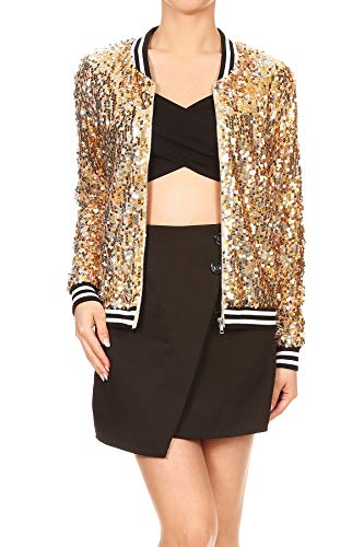 Anna-Kaci Womens Sequin Jacket Bomber Coat 1989 Slitter Outfit For Concert Party, Gold, Medium - Image 1