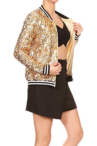 Anna-Kaci Womens Sequin Jacket Bomber Coat 1989 Slitter Outfit For Concert Party, Gold, Medium - Image 4