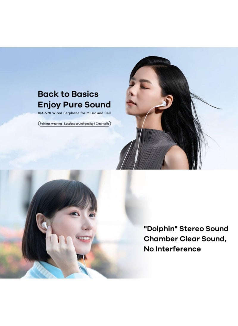 Remax Mena - Wired Earphone With Mic Music And Call Headphone, Semi-in-ear Design, Fits Comfortably and Securely in Ear, Durable and Long-Lasting Material, Iphn/Cable - White - Image 1