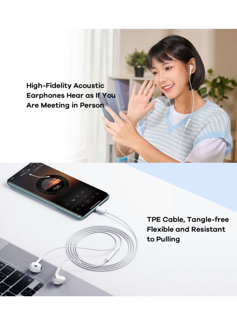 Remax Mena - Wired Earphone With Mic Music And Call Headphone, Semi-in-ear Design, Fits Comfortably and Securely in Ear, Durable and Long-Lasting Material, Iphn/Cable - White - Image 1