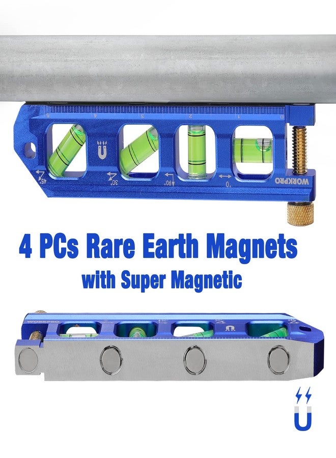 ووركبرو مستوى طوربيد مغناطيسي من WORKPRO، مستوى ثني الأنابيب، قوارير فقاعية لقياسات 0°/90°/30°/45°، مصنوع من سبائك الألومنيوم، 6.3 بوصة، أزرق كوبالت - Image 3