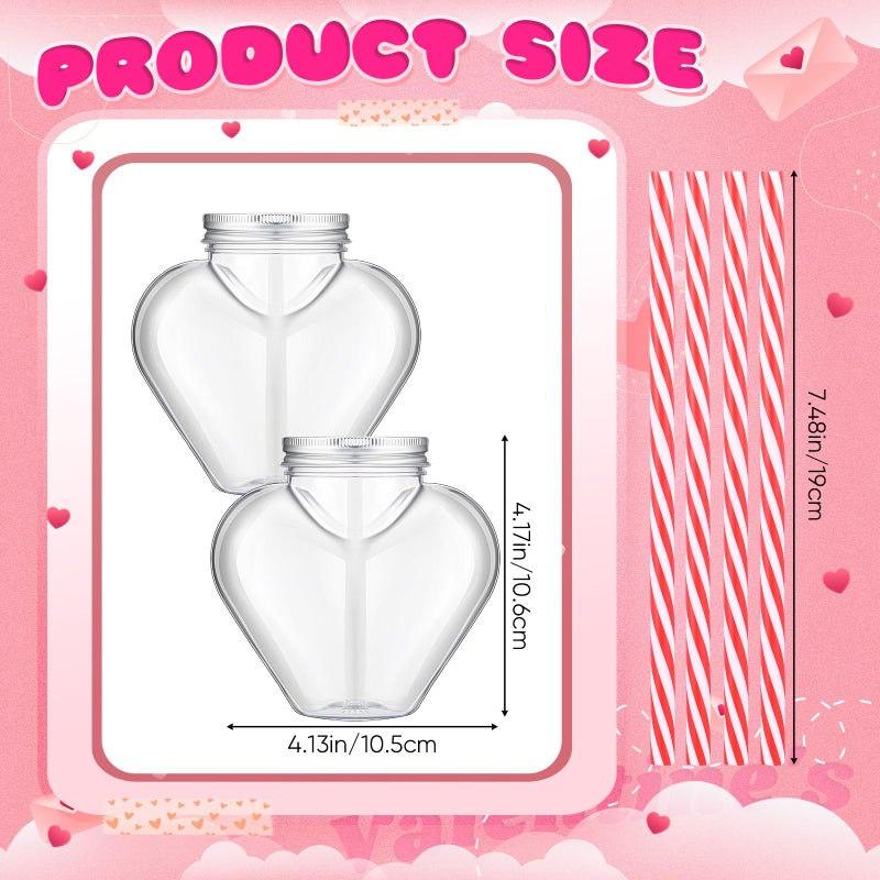 Willinglong 10 oz Valentine's Day Heart Shaped Cups with Lids and Straws Plastic Heart Drink Bottle Clear Plastic Tumblers Clear Drinking Cocktail Cups for Valentine's Day Birthday Party (12 Pcs) - Image 2