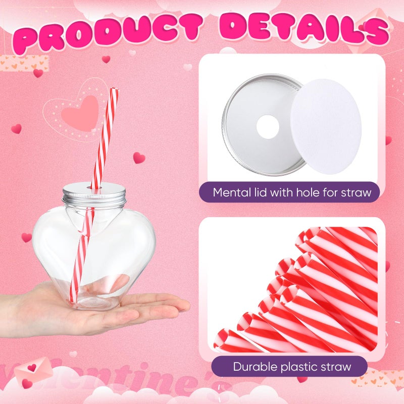 Willinglong 10 oz Valentine's Day Heart Shaped Cups with Lids and Straws Plastic Heart Drink Bottle Clear Plastic Tumblers Clear Drinking Cocktail Cups for Valentine's Day Birthday Party (12 Pcs) - Image 3