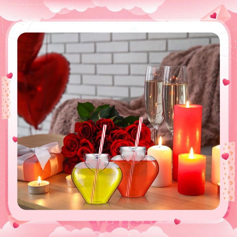 Willinglong 10 oz Valentine's Day Heart Shaped Cups with Lids and Straws Plastic Heart Drink Bottle Clear Plastic Tumblers Clear Drinking Cocktail Cups for Valentine's Day Birthday Party (12 Pcs) - Image 5