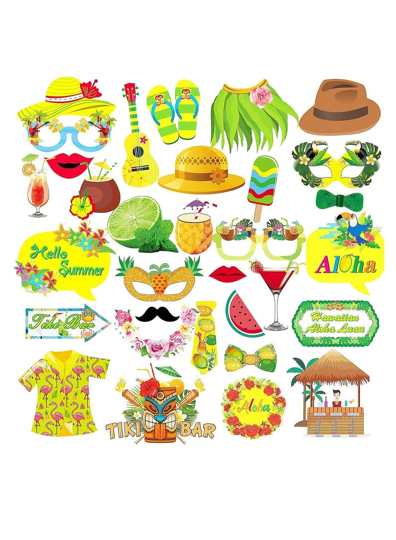 Excefore 33PCS Luau Photo Booth Props, Hawaiian Party Booth Props, Tropical/Tiki/Summer Pool Party Decorations/Luau Themed Birthday Party Supplies (Assembly Required) - Image 1