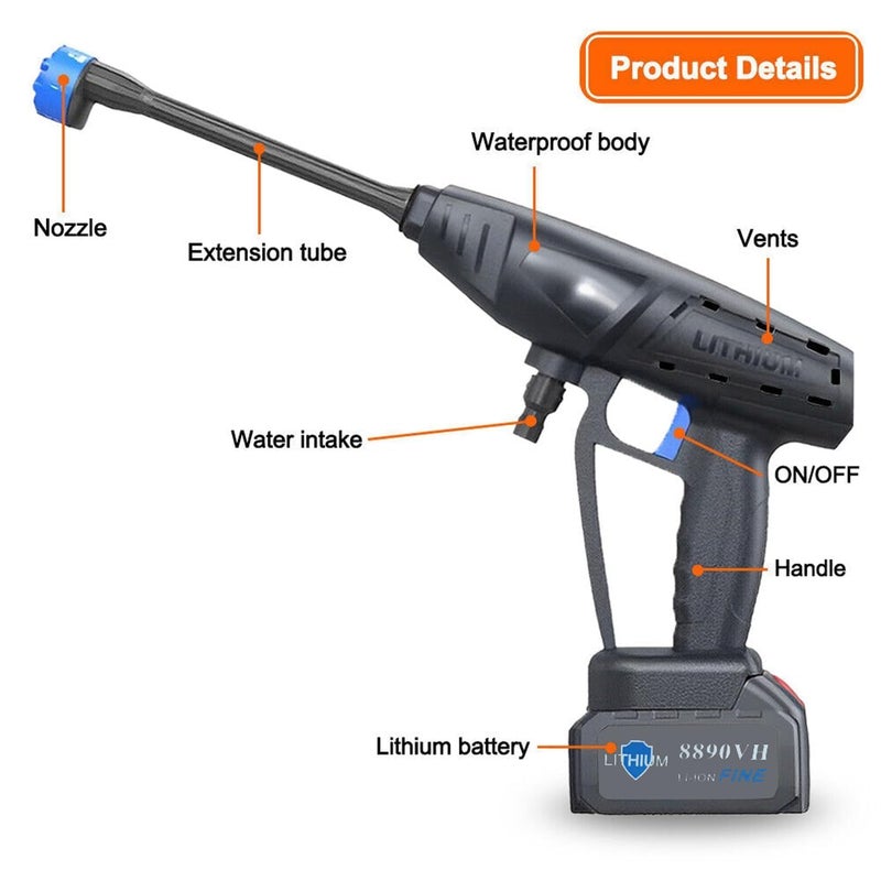 AEKDO 2024 New Power Washer for Car Washing Roof Garden Cleaning Cordless Pressure Washer Portable Pressure Washer with 48V Battery 6 in 1 Adjustable Power Nozzle Car Washer Gun 2024 AE Spray Gun - Image 5