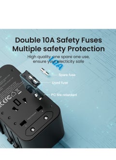 Brave Universal Travel Adapter GaN 3 45W Charger with 1*USB-C + 2*USB-A PD Fast Charging Adaptor, with Built-in Type C Cable for iPhone 15Pro/Max, MacBook, Hair Dyer, and More USA/UK/EU/AUS Plug (2500W Max)  - Image 3
