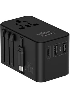 Brave Universal Travel Adapter GaN 3 45W Charger with 1*USB-C + 2*USB-A PD Fast Charging Adaptor, with Built-in Type C Cable for iPhone 15Pro/Max, MacBook, Hair Dyer, and More USA/UK/EU/AUS Plug (2500W Max)  - Image 1