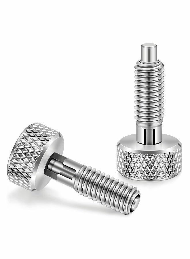 2 Packs Hand Retractable Spring Plunger with Knurled Handle Stainless Steel Lock out M6 Type Quick Release Pins for Rolling Toolbox 1/4''-20 Thread Size 0.500'' Length Without Patch Silver  - Image 1
