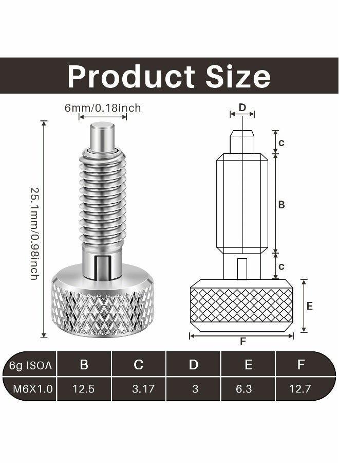 2 Packs Hand Retractable Spring Plunger with Knurled Handle Stainless Steel Lock out M6 Type Quick Release Pins for Rolling Toolbox 1/4''-20 Thread Size 0.500'' Length Without Patch Silver  - Image 5