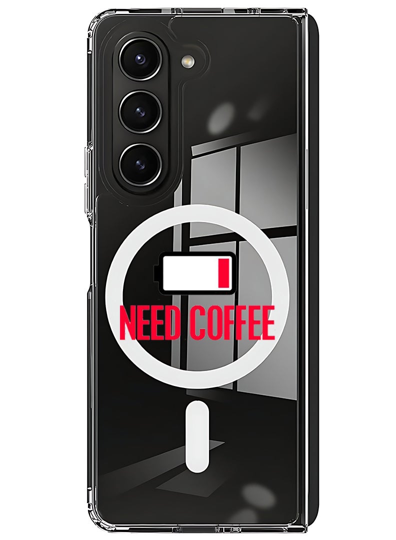Theodor Magnetic Case for Samsung Galaxy Z Fold 5 Compatible with MagSafe Wireless Charging, Shockproof Phone Bumper Cover Need Coffee - Image 1