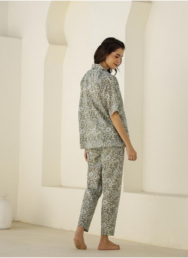 sanskrutihomes Floral Printed Cotton Shirt and Pyjama Set by Styli  - Image 2