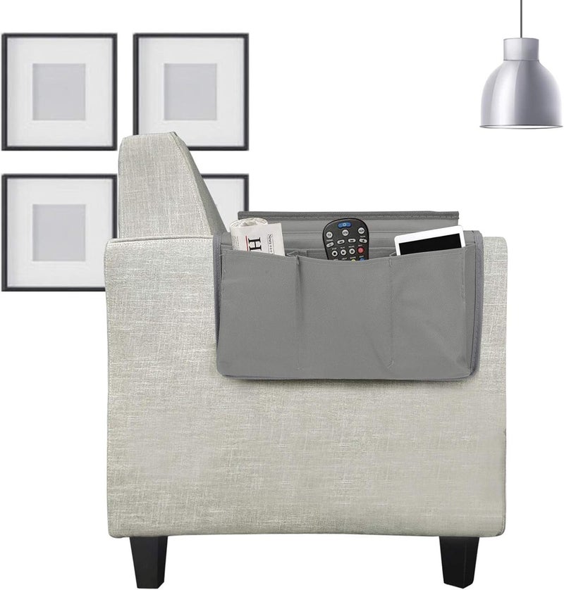 Holiberty Sofa Armrest Organizer with Cup Holder Tray Chair Arm TV Remote Holder for Recliner Couch Armchair Caddy Bedside Storage Pockets Bag for Cellphone Tablet Book Magazines Drinks Holder Pouch - Image 2