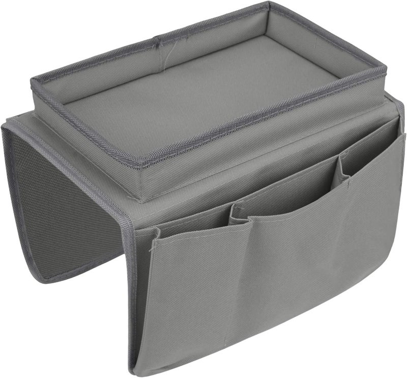 Holiberty Sofa Armrest Organizer with Cup Holder Tray Chair Arm TV Remote Holder for Recliner Couch Armchair Caddy Bedside Storage Pockets Bag for Cellphone Tablet Book Magazines Drinks Holder Pouch - Image 1