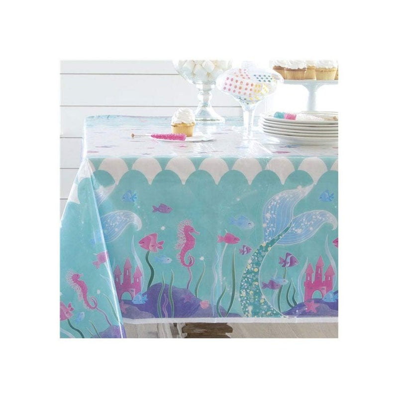 Unique Mermaid Rectangular Plastic Table Cover (54" x 84") - Enchanting Designs Perfect for Under-the-Sea Themed Parties & Celebrations - Image 2