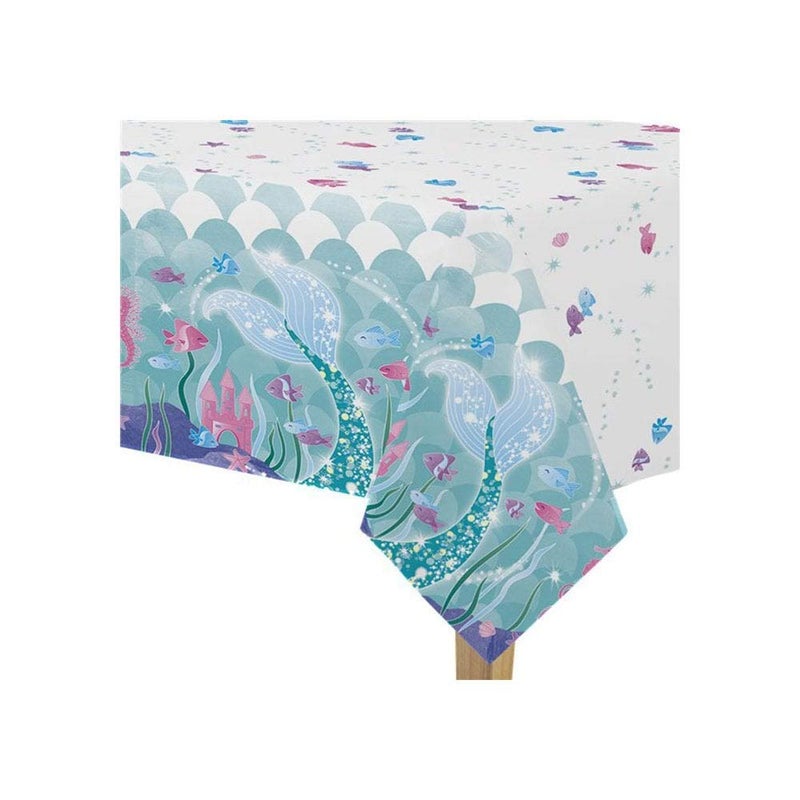 Unique Mermaid Rectangular Plastic Table Cover (54" x 84") - Enchanting Designs Perfect for Under-the-Sea Themed Parties & Celebrations - Image 1