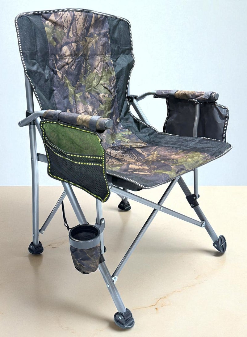 GO2CAMPS Premium Foldable Camping Chair with Cup Holder, Storage Pouches, Heavy-Duty and Comfortable Design | Supports Up to 150 Kg | Trip Chair,Camping,Gardening,Fishing,Travel,Picnic and Festivals [ Forest Camouflage ] - Image 2