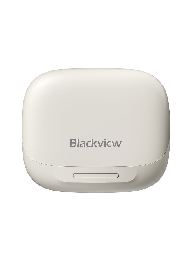 Blackview AirBuds 200 IP68 Waterproof AI-powered ENC Bluetooth 5.4 Open-ear OWS Earbuds Beige White. - Image 1