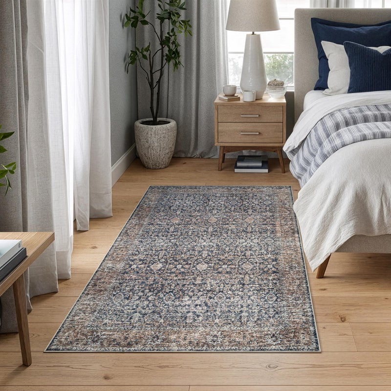 Bloom Rugs Caria Washable Non-Slip 3x5 Rug - Dark Blue/Tan Traditional Area Rug for Living Room, Bedroom, Dining Room, and Kitchen - Exact Size: 3' x 5' - Image 3