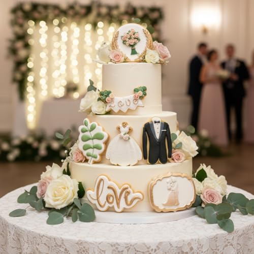 Flycalf Love Cookie Cutters Set of 11 with 3D Stamper PLA Kitchen Cake Wedding Dress Love Ring Shapes for Kids 3" Baking Embossing Stamps Mold Supplies Biscuit Tools - Image 4