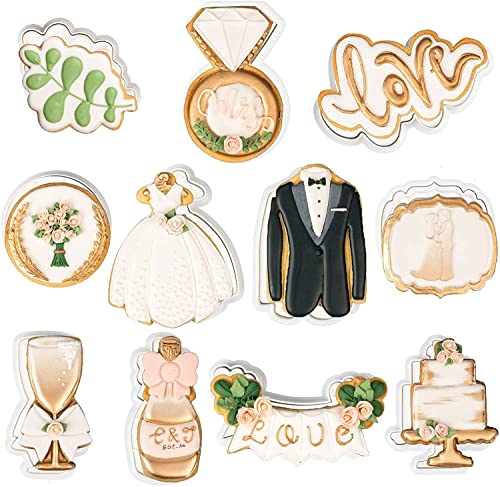 Flycalf Love Cookie Cutters Set of 11 with 3D Stamper PLA Kitchen Cake Wedding Dress Love Ring Shapes for Kids 3" Baking Embossing Stamps Mold Supplies Biscuit Tools - Image 1