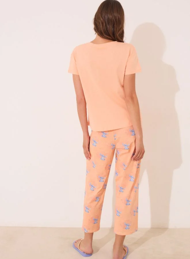 women'secret Lilo & Stitch Capri Pyjamas In Orange Cotton