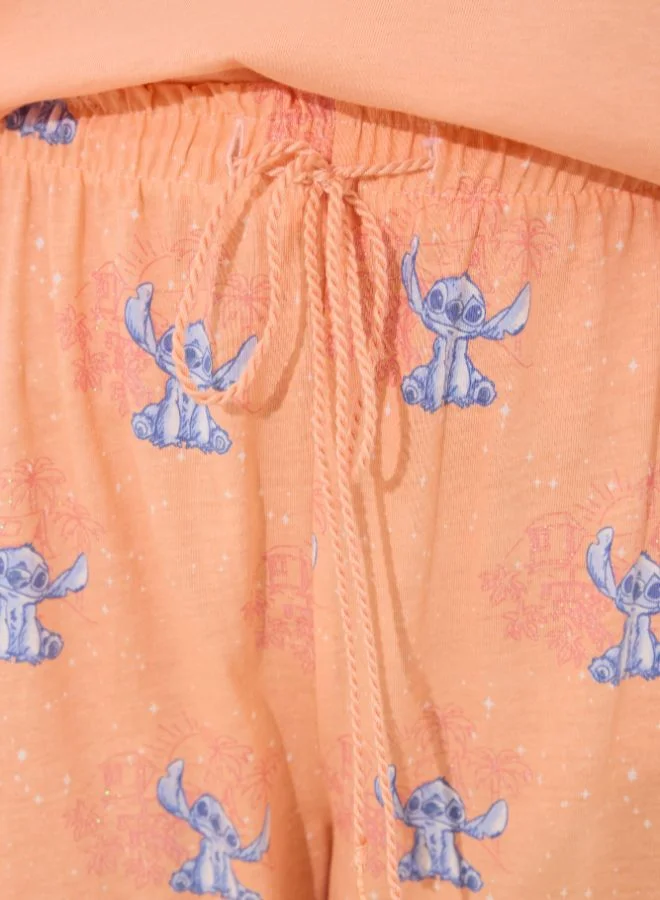 women'secret Lilo & Stitch Capri Pyjamas In Orange Cotton