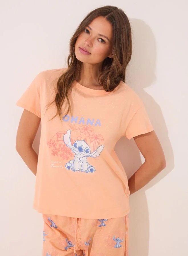 women'secret Lilo & Stitch Capri Pyjamas In Orange Cotton