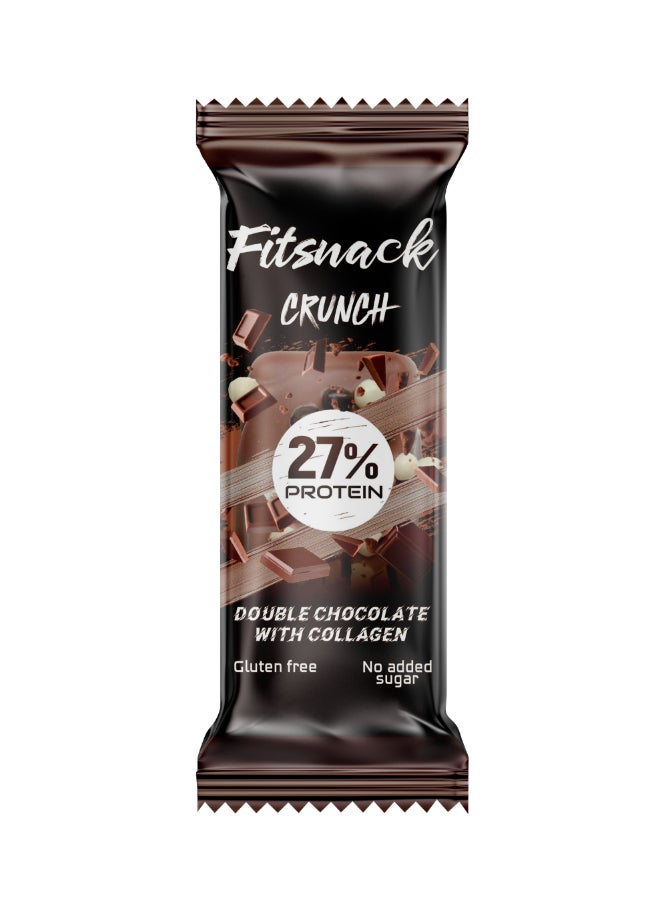 Fitsnack Crunch Double Chocolate Flavor Crunchy Protein Bar with Caramel, 27% Protein, No Added Sugar, Chocolate Protein Bar - Image 1