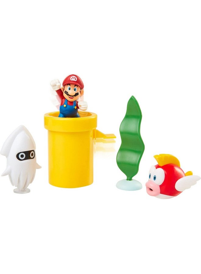 Nintendo مجموعة لعب ديوراما نينتندو سوبر ماريو تحت الماء 2.5" مع شخصيات: ماريو، تشيب-تشيب، بلوبير، أنبوب الحرب الميكانيكي، نبات الماء الدوار وقطعتين نقديتين - Image 2