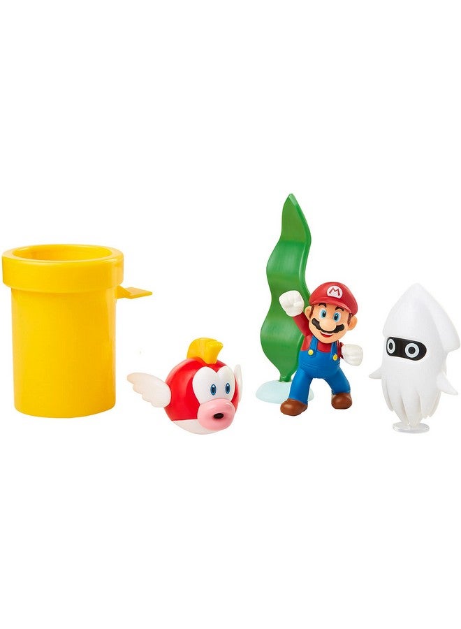 Nintendo مجموعة لعب ديوراما نينتندو سوبر ماريو تحت الماء 2.5" مع شخصيات: ماريو، تشيب-تشيب، بلوبير، أنبوب الحرب الميكانيكي، نبات الماء الدوار وقطعتين نقديتين - Image 4