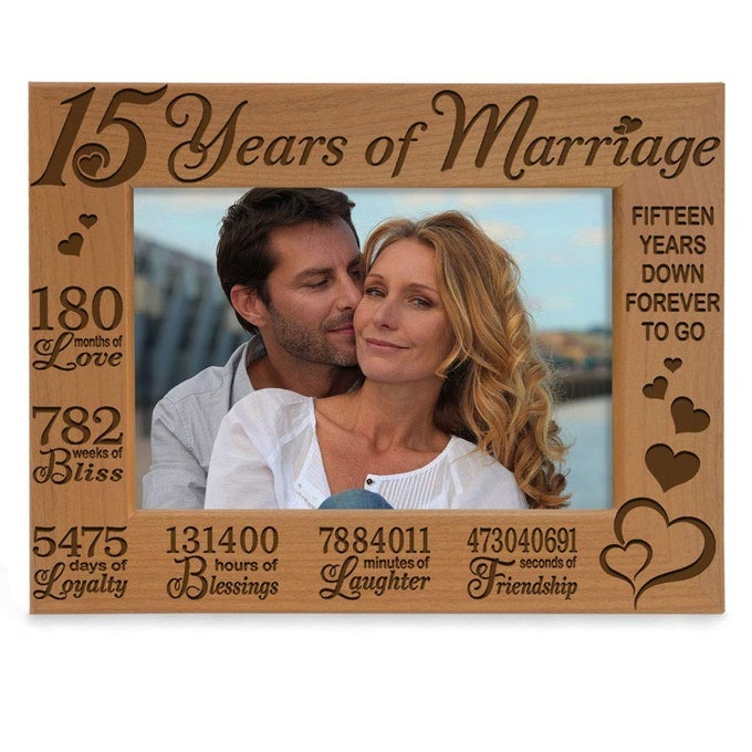 OUR 15TH ANNIVERSARY ENGRAVED NATURAL WOOD PICTURE FRAME 15 YEARS OF MARRIAGE FIFTEEN YEARS TOGETHER WEDDING ANNIVERSARY FOR HUSBAND WIFE 4X6 HORIZONTAL