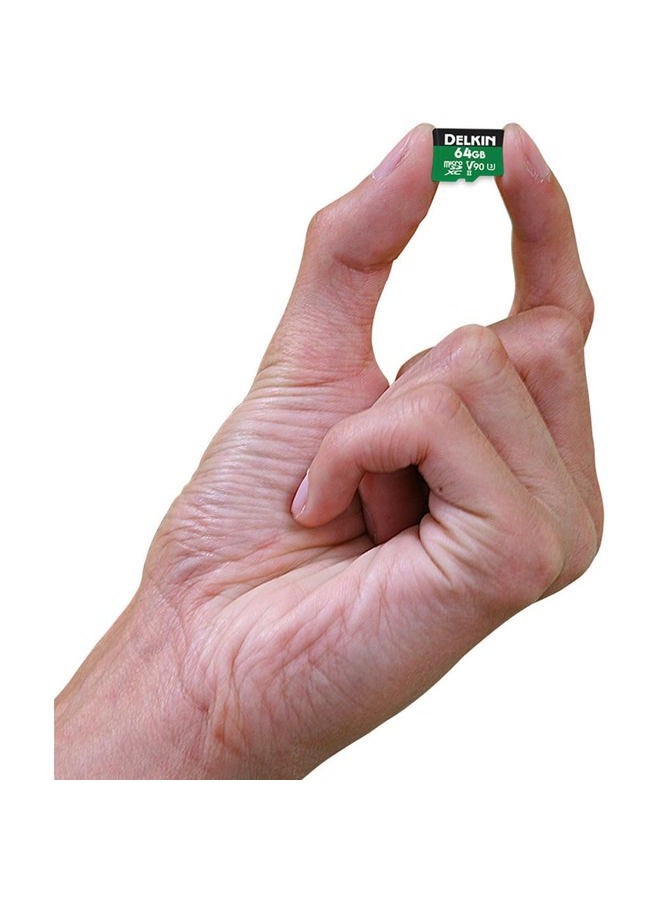 Delkin بطاقة microSD بسعة 64 جيجابايت UHS-II (V90) - سرعة قراءة 300 ميجابايت/ثانية، سرعة كتابة 250 ميجابايت/ثانية، لتسجيل الفيديو بدقة 8K، 4K، 3D، HDR، و360 درجة | أداء عالي للكاميرات - Image 4