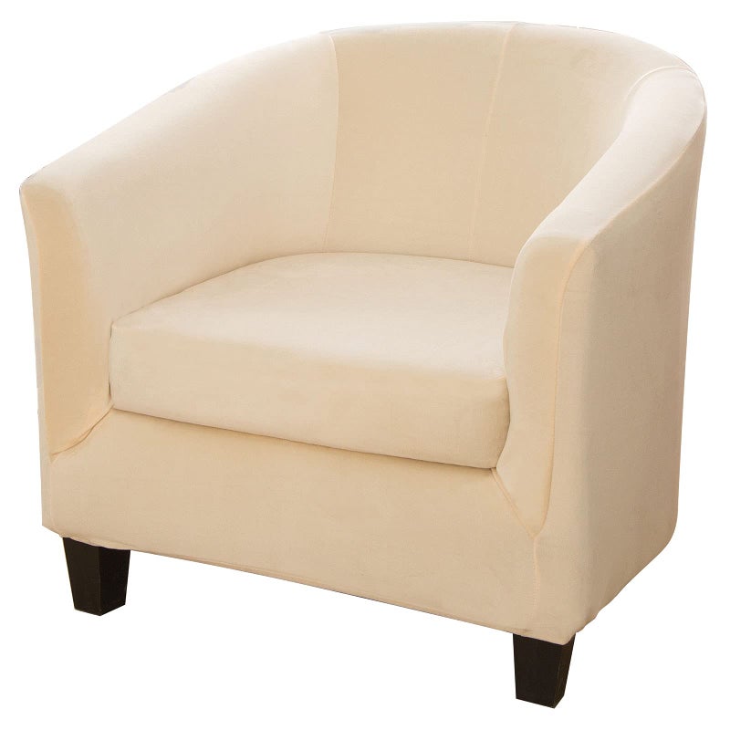 MIFXIN Tub Chair Slipcover 2Piece Velvet Barrel Club Chair Covers with Cushion Cover Stretch Soft Washable Armchair Sofa Couch Furniture Protector for Living Room Hotel Counter Beige Yellow