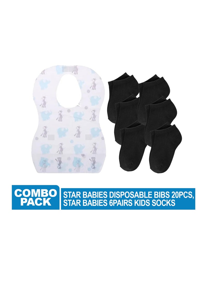 STAR BABiES Star Babies Combo Pack of 2 (Kids socks pack of 6pair, Disposable Bibs Pack of 20) - Black  - Image 2
