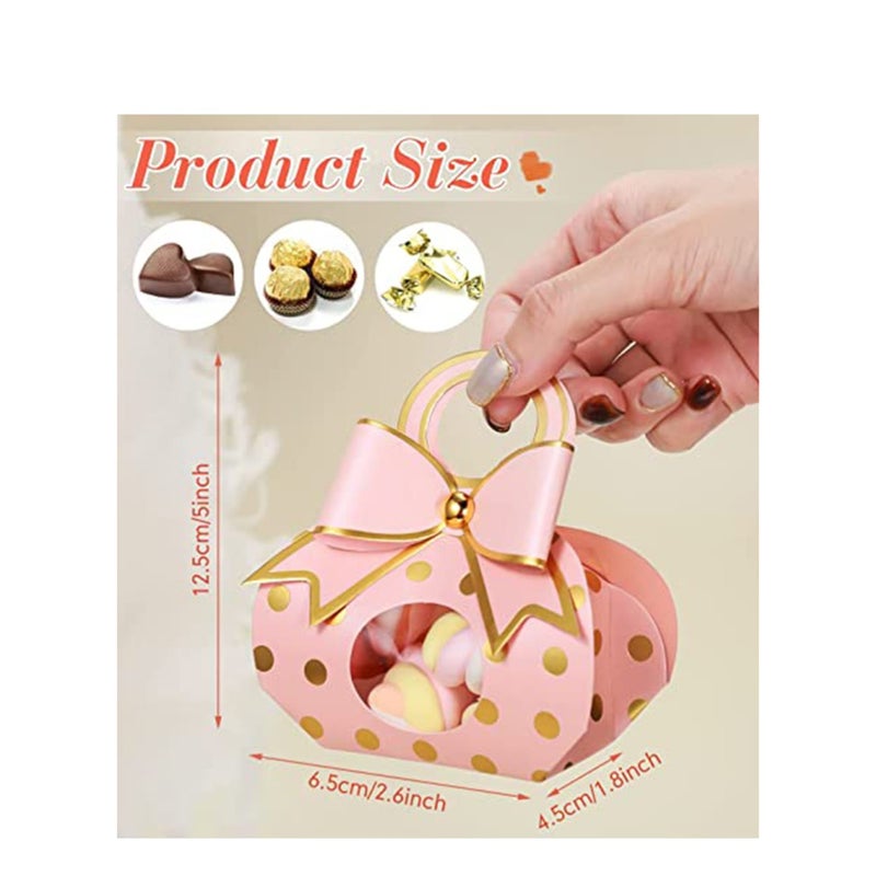 SOLARAE Wedding Favor Box, Party Favor Pink Candy Box, Wedding Cake Box for Guest Bridal Shower Favor Box Wedding Box Chocolate Treat Present Bag with Bow for Wedding Party (2.6x1.8x4.9 Inch 50Pcs) - Image 2
