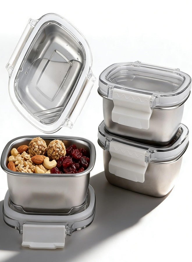 MAXTBEE 3 Pack Stainless Steel Food Storage Containers with Lids - 8.45 oz Small Snack Boxes & Lunch Containers, Shatterproof Leakproof Freezer Safe Meal Prep Containers for Portioning Snacks, Dips - Image 1