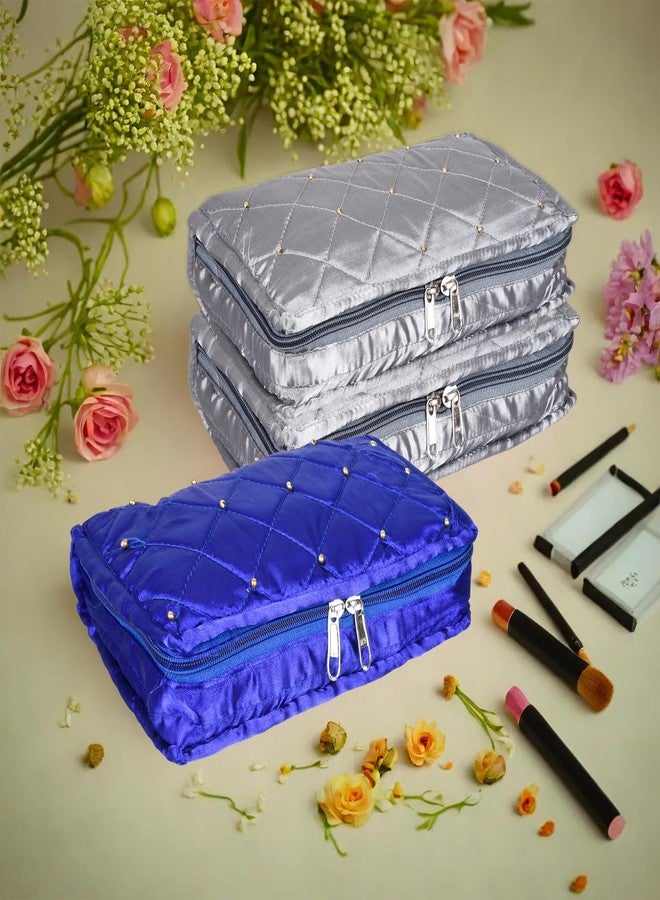 Kuber Industries Makeup Storage Bag | Vanity Organizer | Makeup Pouch | Pendant Organizer | Cosmetic Kit for Travel | 6 Pouch Organizer | Moti Jewellery Organizer | Large | Pack of 3 | Multi - Image 1