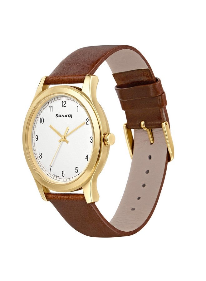 سوناتا ساعة سوناتا كوارتز أنالوج بمينا بيضاء وسوار جلدي للرجال - NR7135YL01 - Image 2