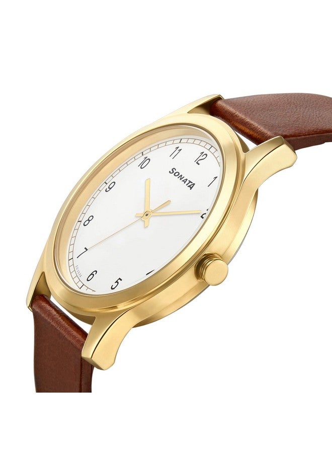 سوناتا ساعة سوناتا كوارتز أنالوج بمينا بيضاء وسوار جلدي للرجال - NR7135YL01 - Image 3