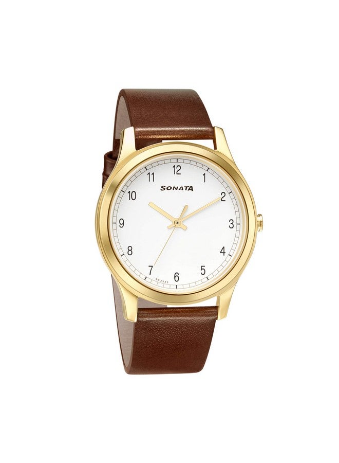 سوناتا ساعة سوناتا كوارتز أنالوج بمينا بيضاء وسوار جلدي للرجال - NR7135YL01 - Image 1