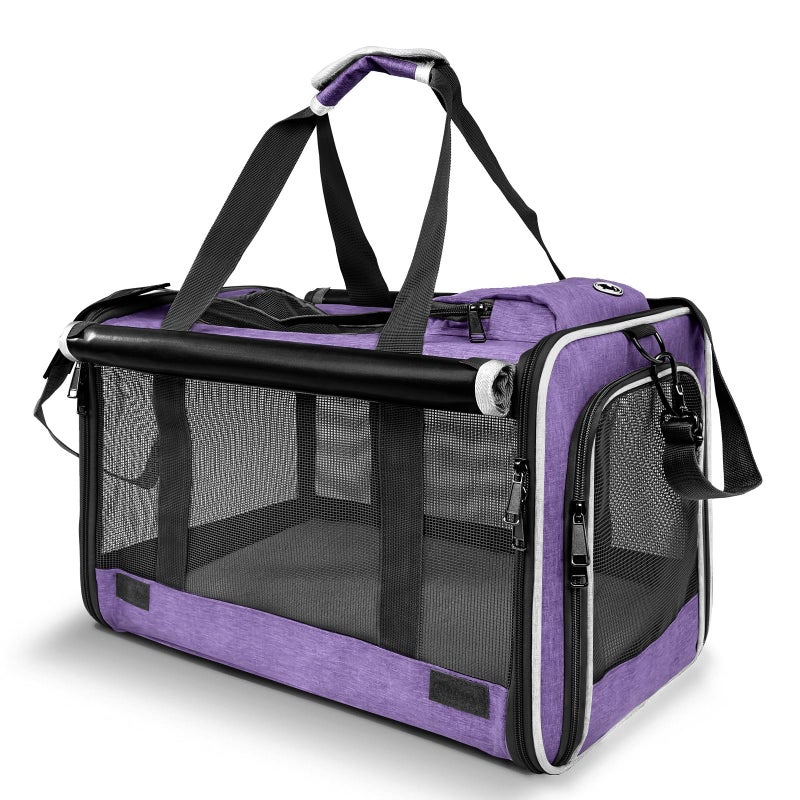 GAPZER Carrying Bag for Yorkie Dog Travel Kennel Ventilated Softside Pet Carrier Tiny Dog Crate for Teacup Poodle 12lb Large Kitty Transport Cage with Cover Chihuahua Supply Purple - Image 1